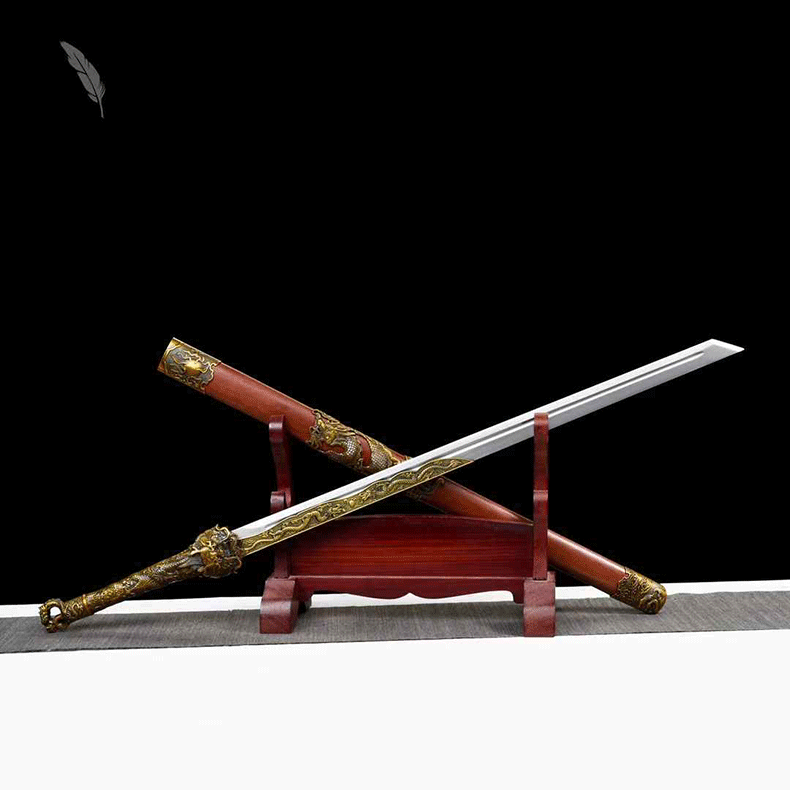 Longquan Town Mansion Treasure Sword Handmade Dragon King Sword Han Sword Hard Sword High Manganese Steel Sword Tang Horizontal Knife Collection Ornament Uncut Blade